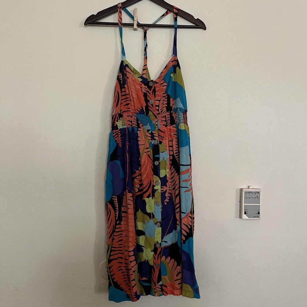 Edme & Esyllte Anthropologie SZ 10 Noche En La Copa Dress Linen Blend Tropical